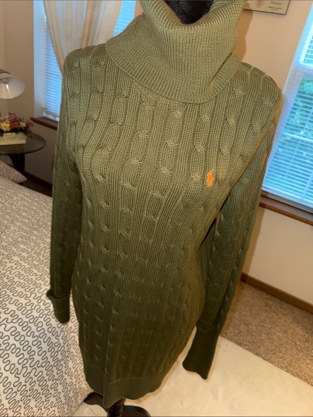 Ralph Lauren Olive Cable-Knit Turtleneck long Sweater or Dress